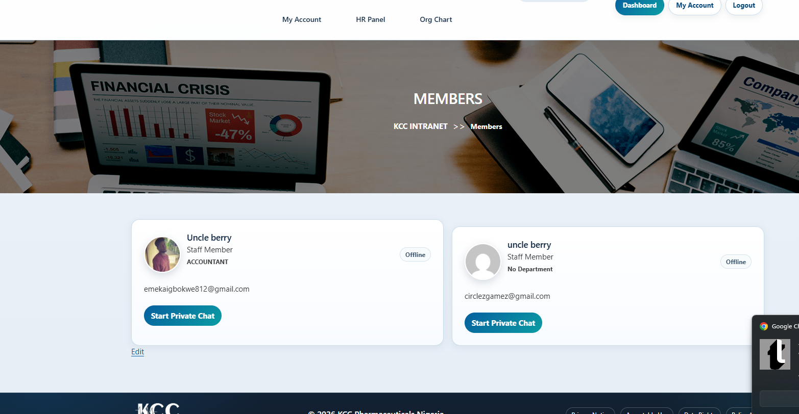 Staff directory with full site navigation